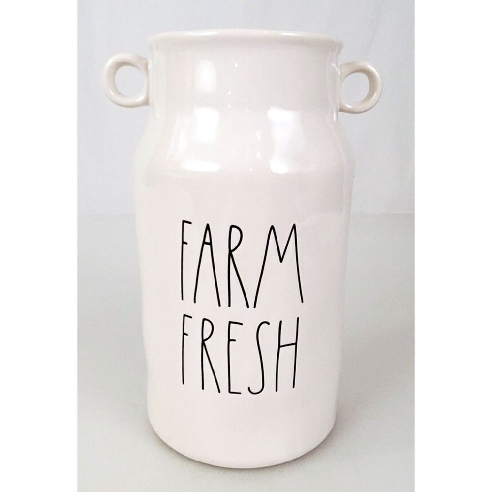 Discontinued Rae Dunn Farm Fresh Jug Vase Side Handles 9.5” EUC